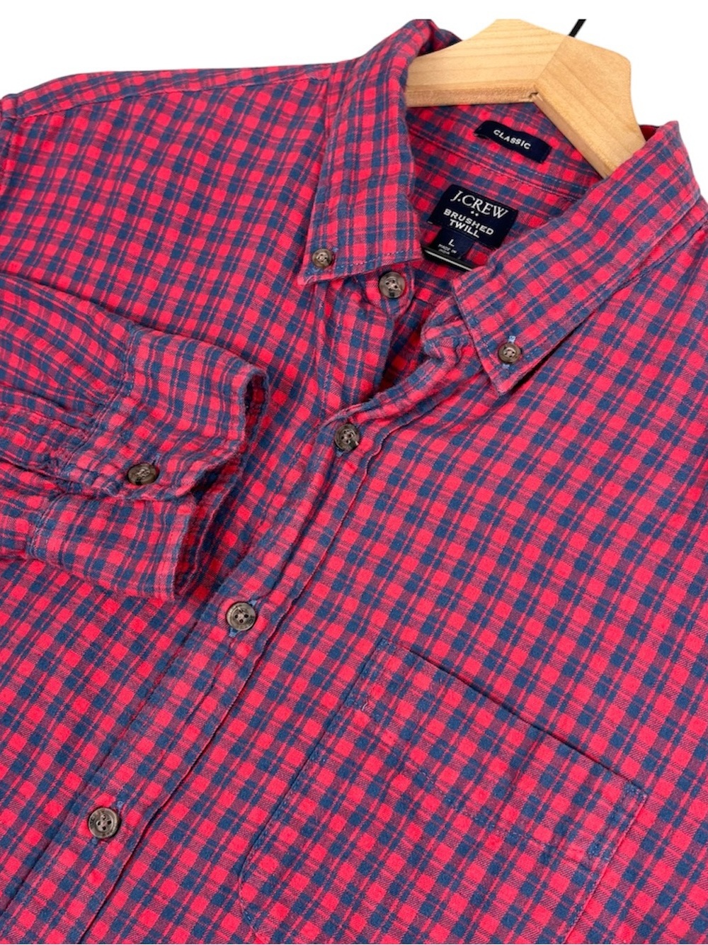 J Crew‎ Factory Shirt Men Large Red Blue Plaid Flannel Classic Brushed Twill